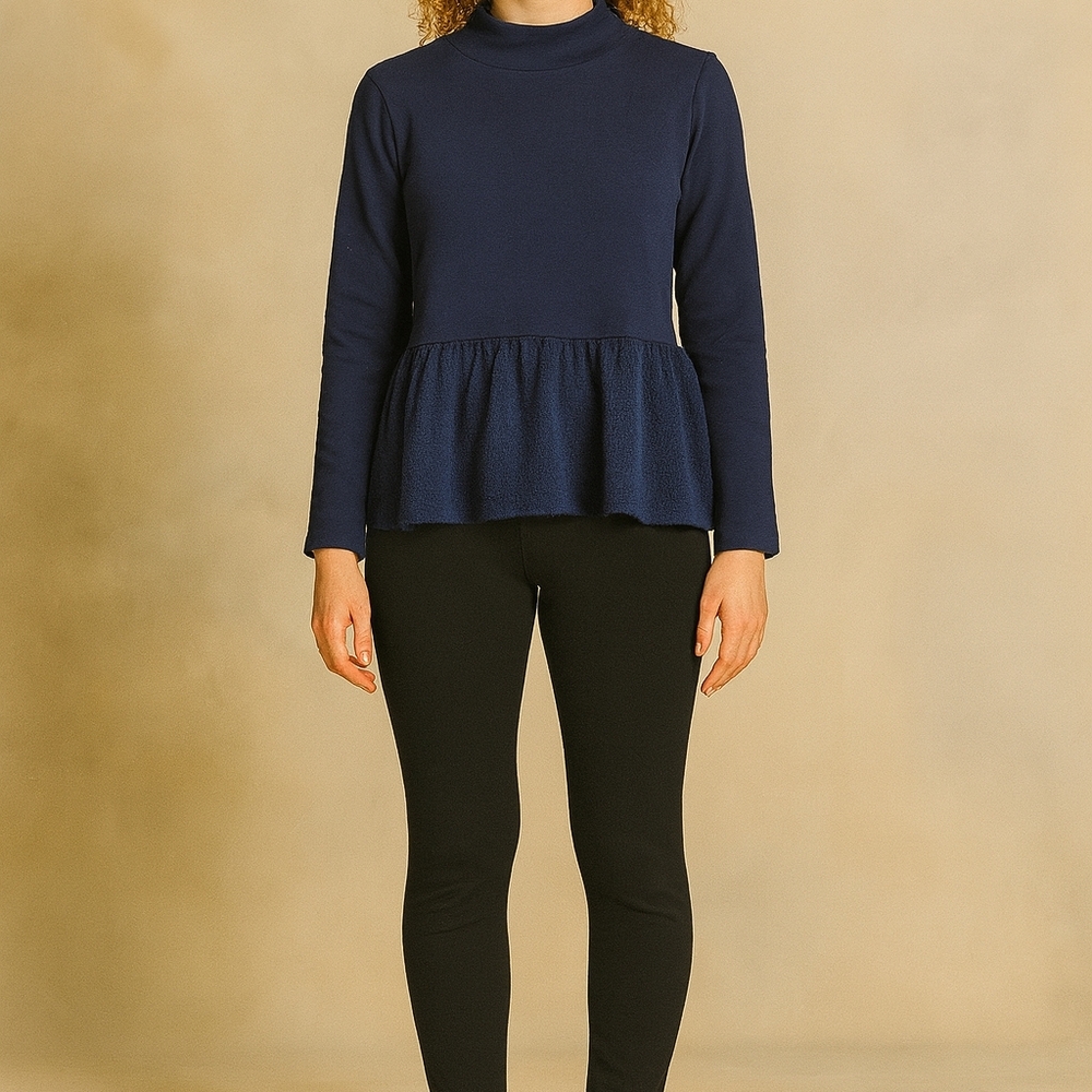 NWT Crown & Ivy Navy Blue Peplum PS Long Sleeve Sweatshirt Turtleneck - Picture 3 of 8